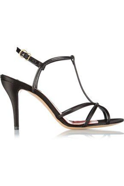 Shop Marc Jacobs Woman Satin And Leather Sandals Black