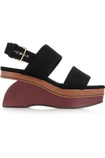 Shop Marni Woman Color-block Felt Wedge Sandals Black