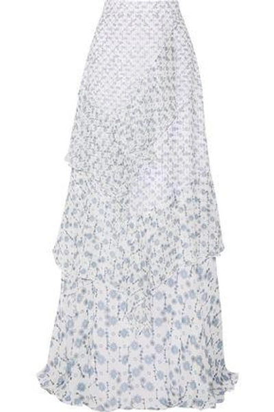 Shop Peter Pilotto Woman Tiered Printed Silk-georgette Maxi Skirt White