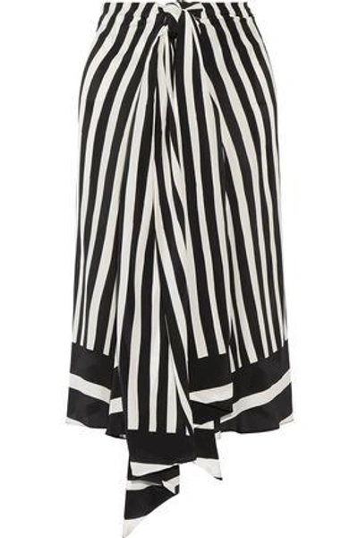 Shop Tome Woman Tie-front Striped Silk-georgette Midi Skirt Black