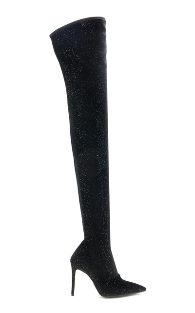 Shop Balmain Amazone Glitter Over The Knee Boot In Black