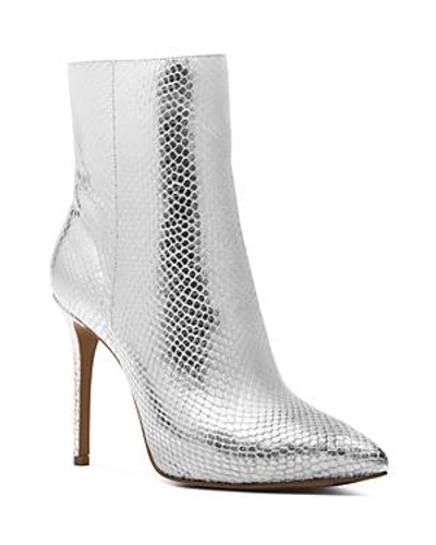 Shop Michael Michael Kors Women's Leona Embossed Leather High-heel Booties In Silver