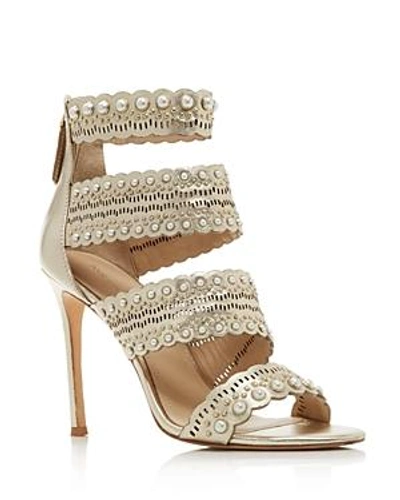 Shop Pour La Victoire Women's Ellura Embellished Leather High-heel Sandals In Champagne