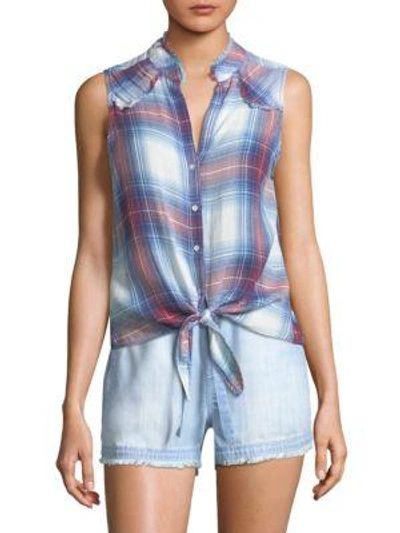 Shop Bella Dahl Plaid Tie-front Cotton Shirt In Sunglow Indigo