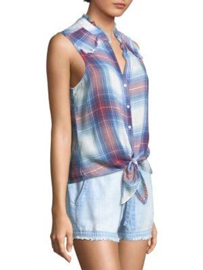 Shop Bella Dahl Plaid Tie-front Cotton Shirt In Sunglow Indigo