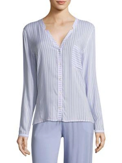 Shop Hanro Sleep & Lounge Woven Long Sleeve Shirt In Clean Blue