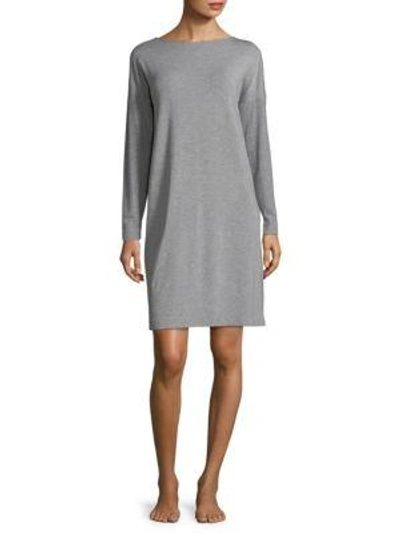 Shop Hanro Natural Elegance Long-sleeve Nightgown In Crown Blue