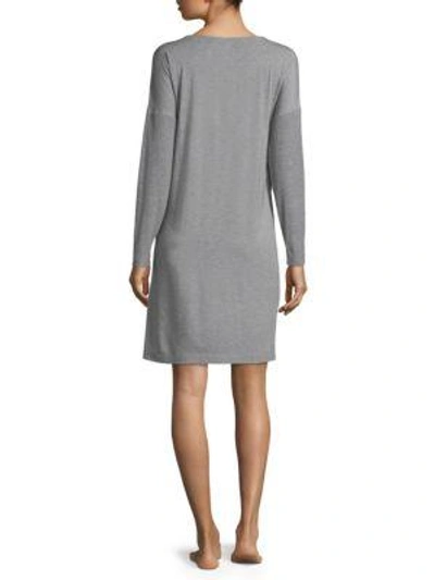 Shop Hanro Natural Elegance Long-sleeve Nightgown In Crown Blue