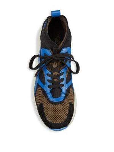 Shop Valentino Knit Mid Sneakers In Blue