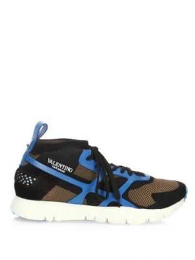 Shop Valentino Knit Mid Sneakers In Blue