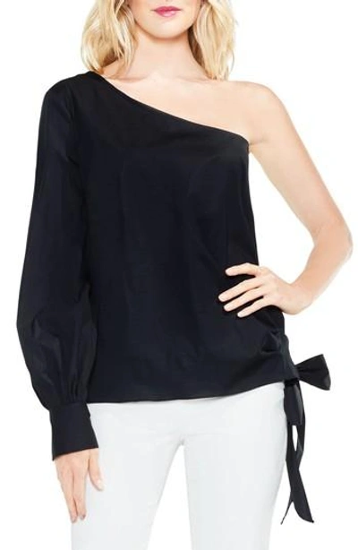 Shop Vince Camuto One-shoulder Side-tie Poplin Top In Rich Black