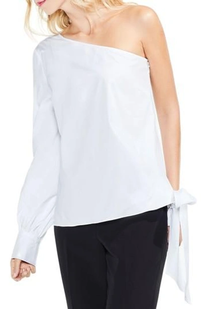 Shop Vince Camuto One-shoulder Side-tie Poplin Top In Ultra White