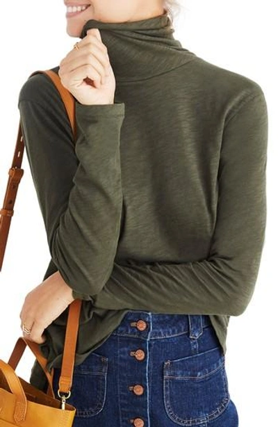Shop Madewell Whisper Cotton Turtleneck Top In Forest Moss
