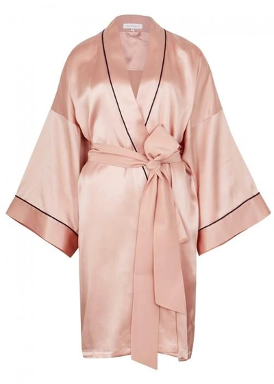 Shop Olivia Von Halle Mimi Blush Silk Satin Robe In Oyster