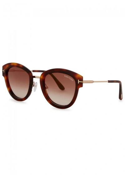 Shop Tom Ford Mia Tortoiseshell Oval-frame Sunglasses In Brown