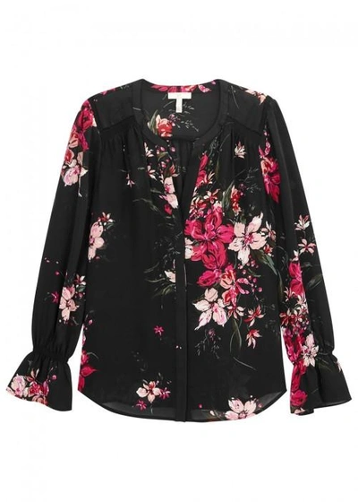 Shop Joie Keno Black Floral-print Silk Blouse
