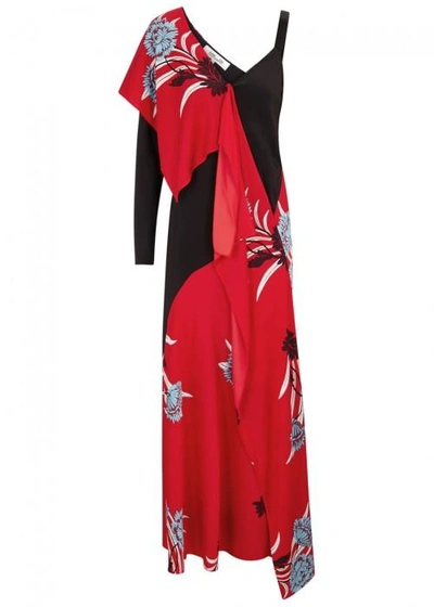 Shop Diane Von Furstenberg Floral-print Panelled Silk Maxi Dress In Red