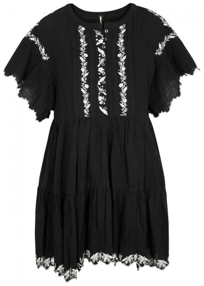 Shop Free People Santiago Embroidered Cotton Dress In Black And White