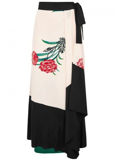 Shop Diane Von Furstenberg Floral-print Silk Wrap Skirt In Green