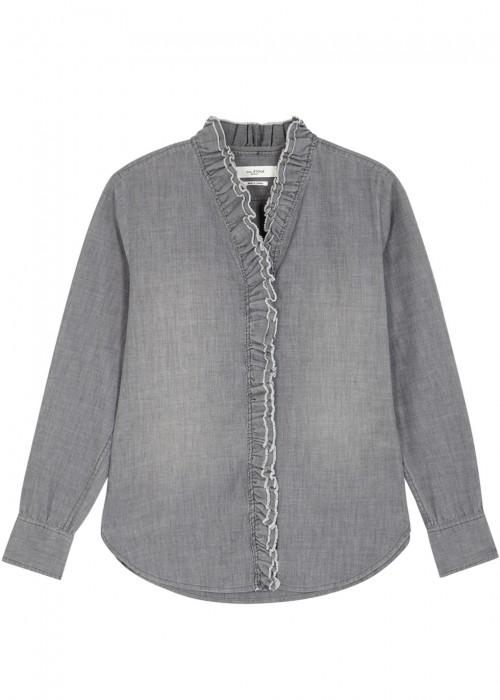 Etoile Isabel Marant Lawendy Grey Ruffled Chambray Shirt | ModeSens