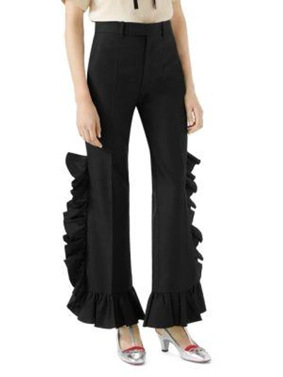 Shop Gucci Mohair Ruffle Pants In Black