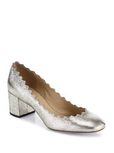 Shop Chloé Lauren Metallic Leather Pumps In Grey Glitter