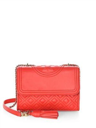 Shop Tory Burch Fleming Small Quilted Leather Shoulder Bag In Red Volcano