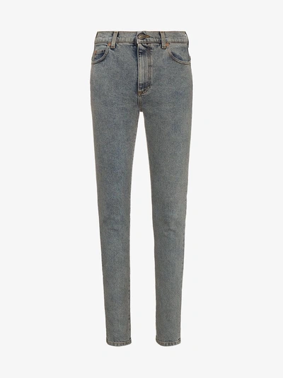 Shop Gucci High Waisted Logo Print Skinny Jeans In Blue