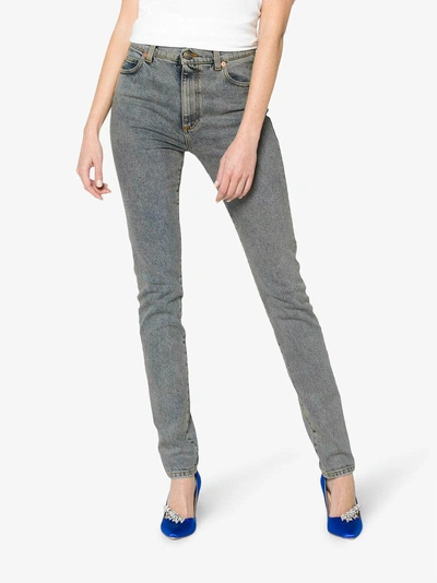 Shop Gucci High Waisted Logo Print Skinny Jeans In Blue