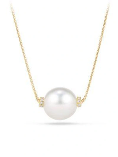 Shop David Yurman Women's Solari Single Station Necklace In 18k Yellow Gold With Diamonds & South Sea White Pearl