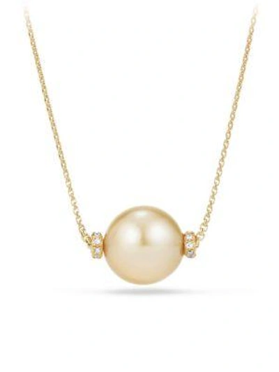 Shop David Yurman Solari 12mm Tahitian Pearl Necklace With Diamonds In 18k Gold In South Sea Yellow