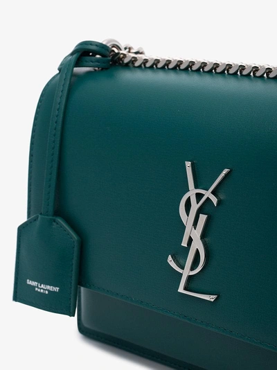 Shop Saint Laurent Green Sunset Monogram Leather Shoulder Bag