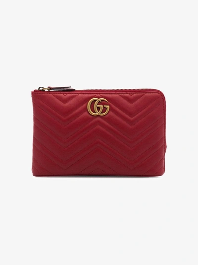 Shop Gucci Red Marmont 2.0 Leather Pouch
