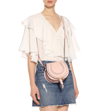 Shop Chloé Marcie Mini Leather Shoulder Bag In Beige