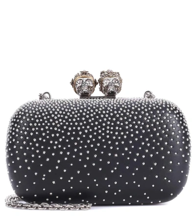 Shop Alexander Mcqueen Queen And King Studded Box Clutch In Black