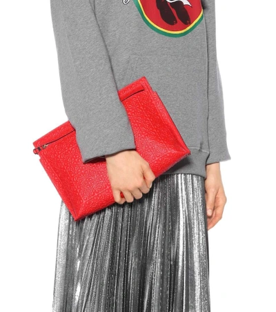 Shop Loewe T Pouch Embossed Leather Clutch In Red