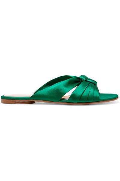 Shop Gianvito Rossi Knotted Satin Slides In Emerald