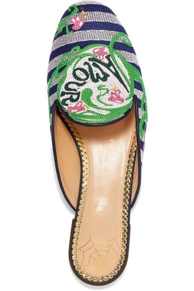 Shop Charlotte Olympia Amour Embroidered Jacquard Slippers In Black