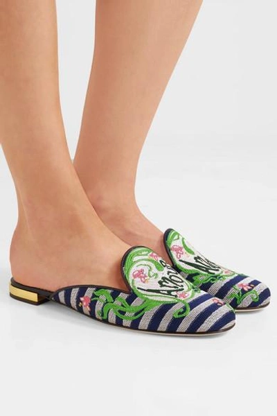 Shop Charlotte Olympia Amour Embroidered Jacquard Slippers In Black