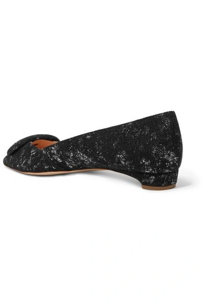 Shop Rupert Sanderson Aga Metallic Jacquard Point-toe Flats In Black