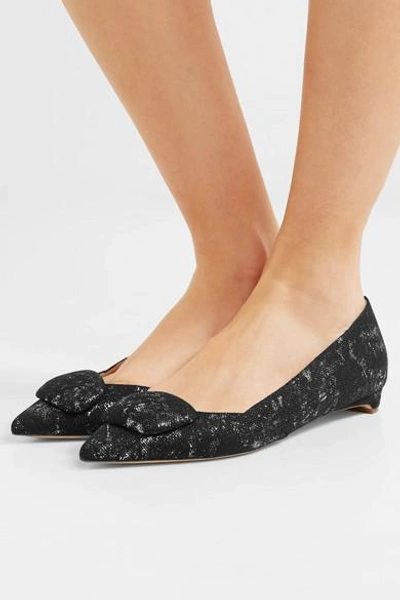 Shop Rupert Sanderson Aga Metallic Jacquard Point-toe Flats In Black