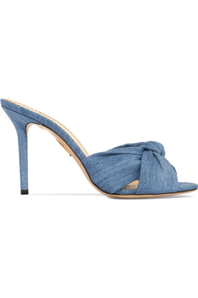 Shop Charlotte Olympia Lola Knotted Denim Mules In Light Denim