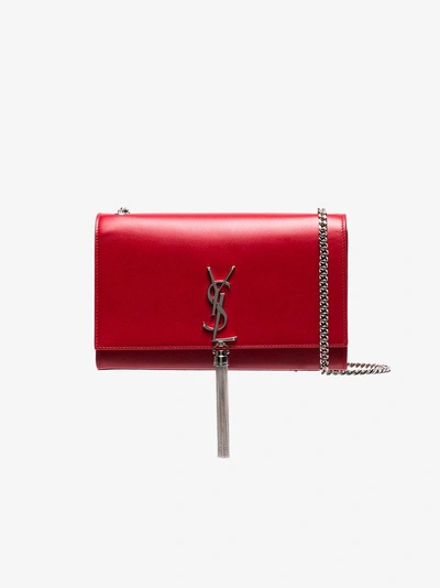 Shop Saint Laurent Red Kate Monogram Leather Shoulder Bag