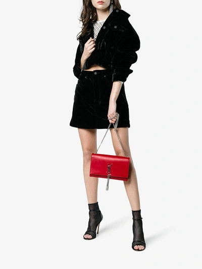 Shop Saint Laurent Red Kate Monogram Leather Shoulder Bag