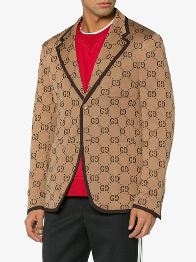 Shop Gucci Gg Logo Jersey Jacket In Nude/neutrals