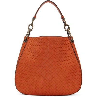 Shop Bottega Veneta Orange Small Intrecciato Hobo Bag