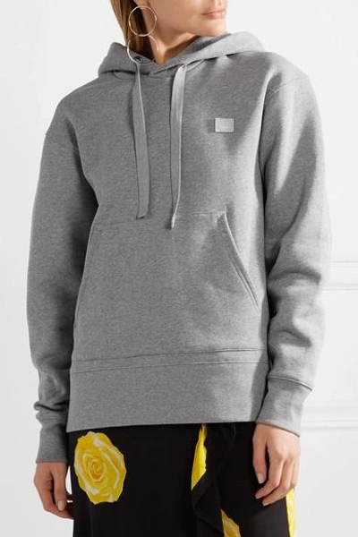 Shop Acne Studios Ferris Face Appliquéd Cotton-jersey Hoodie In Light Gray