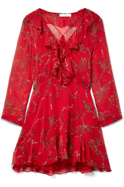 Shop Iro Lucine Ruffled Printed Gauze Mini Dress In Red