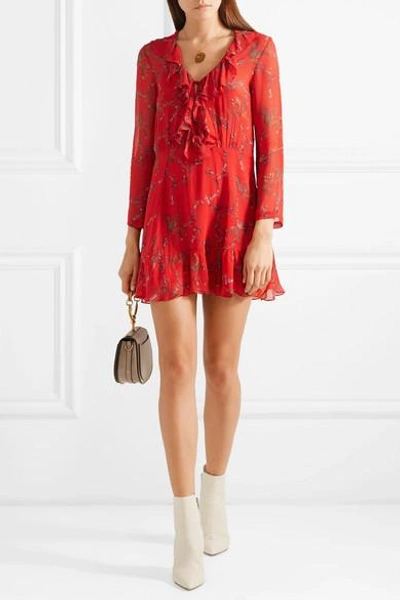 Shop Iro Lucine Ruffled Printed Gauze Mini Dress In Red