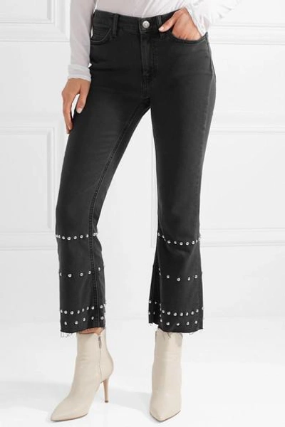 Shop M.i.h. Jeans Marty Cropped Studded High-rise Flared Jeans In Black